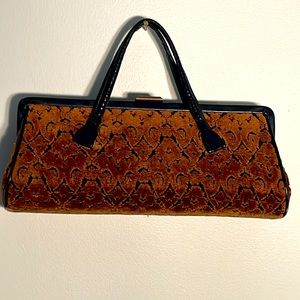 Vintage handbag damask velvet and leather EUC